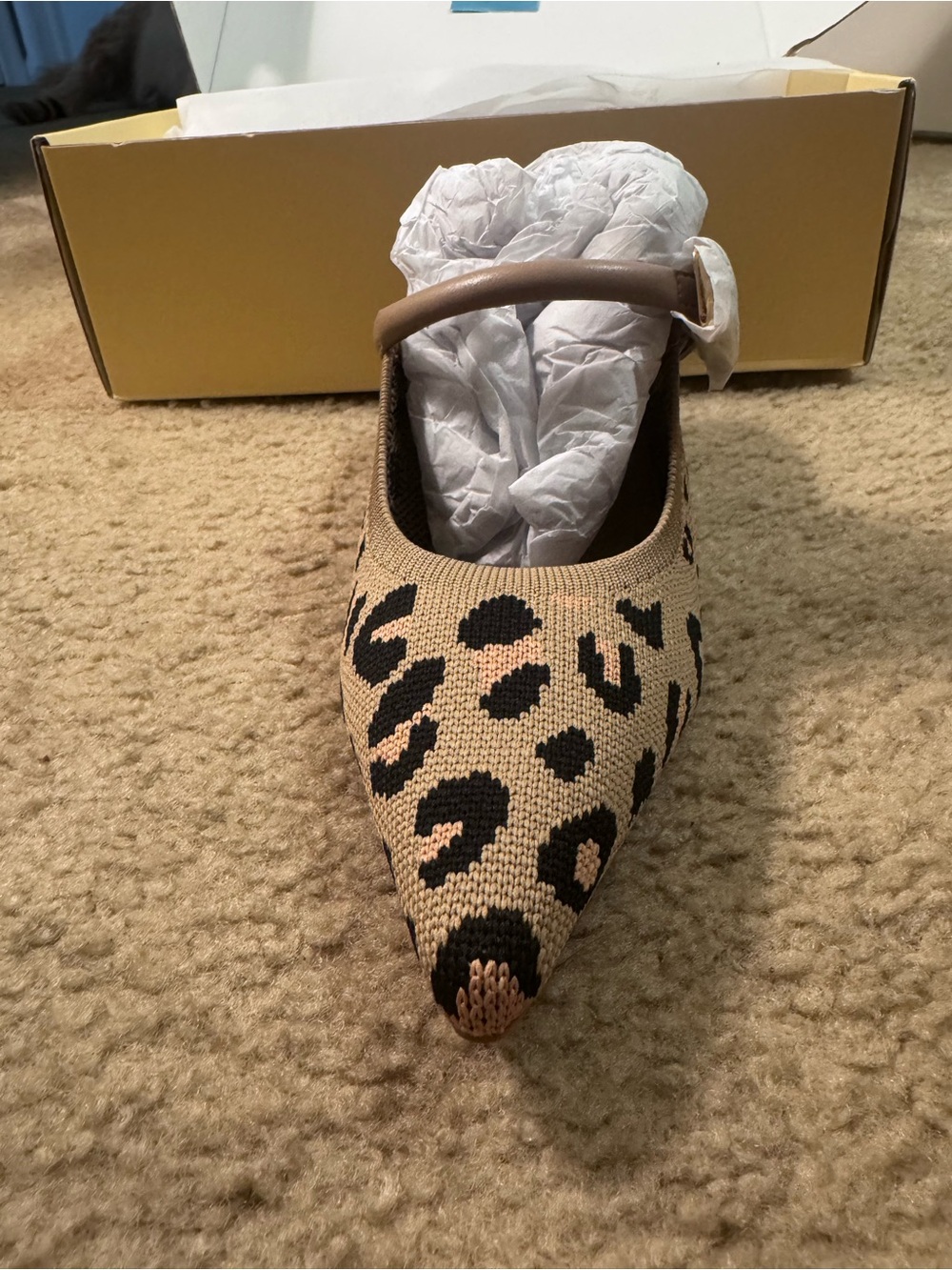 Cosy Island Leopard Print Pointed Mary Jane Mules in Tan/Black